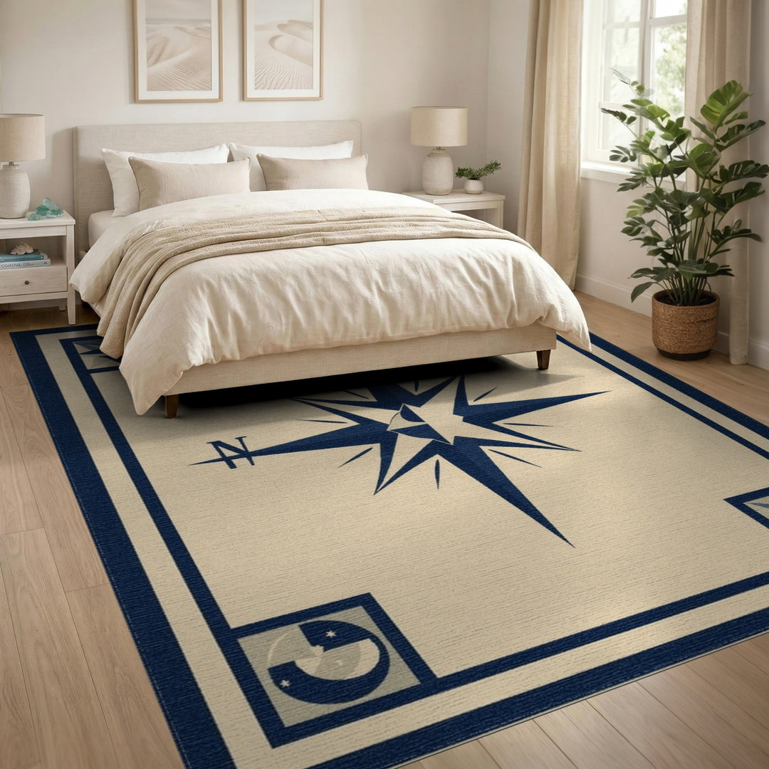 Navy Compass Star Area Rug