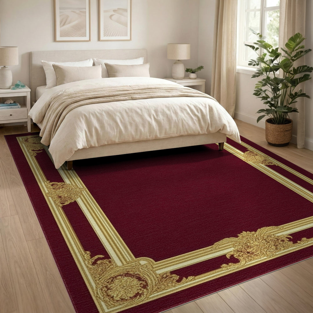 Ornate Red Gold Frame Area Rug