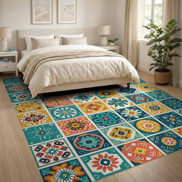 Multi-color and Patterns Vibrant Geometric Tile Area Rug