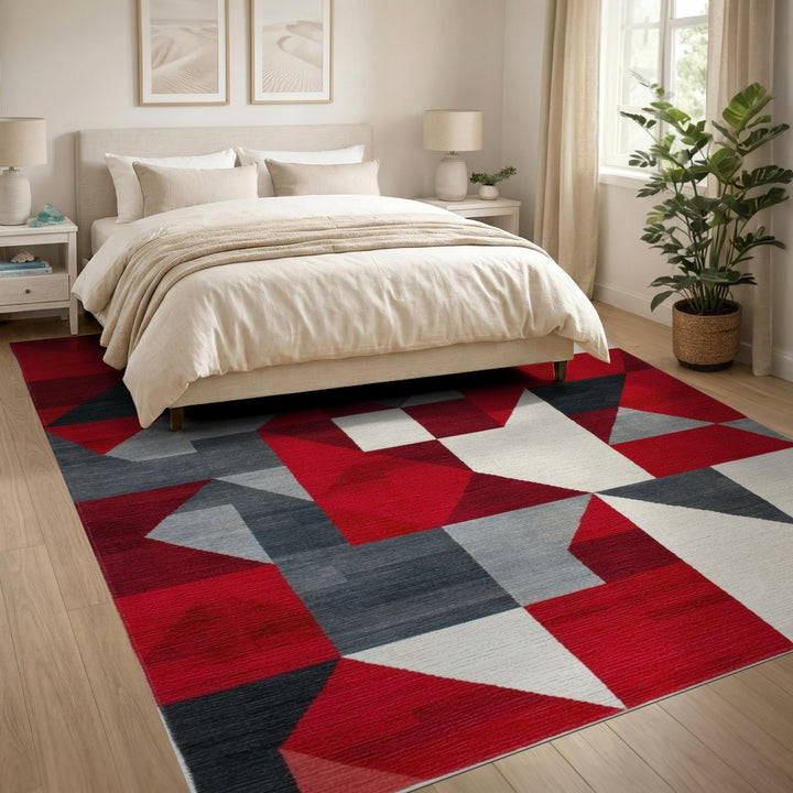 Red Geometric Modern Red Area Rug