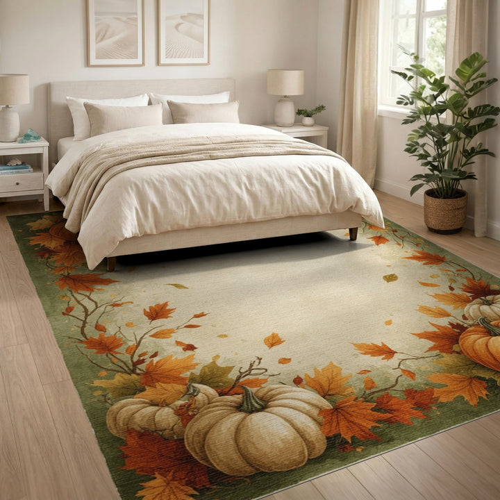 Orange Rustic Farmhouse Autumn Pumpkin Harvest Area Rug