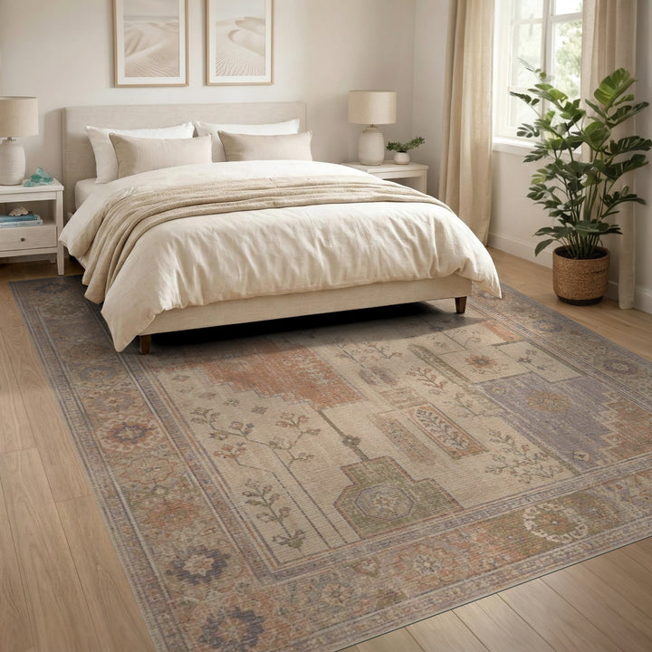 ODIKA Distressed Vintage Beige Floral Area Rug