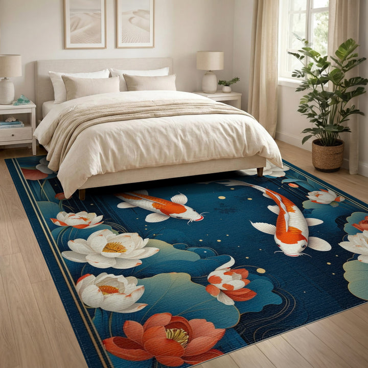 Koi Lotus Blue Washable Area Rug