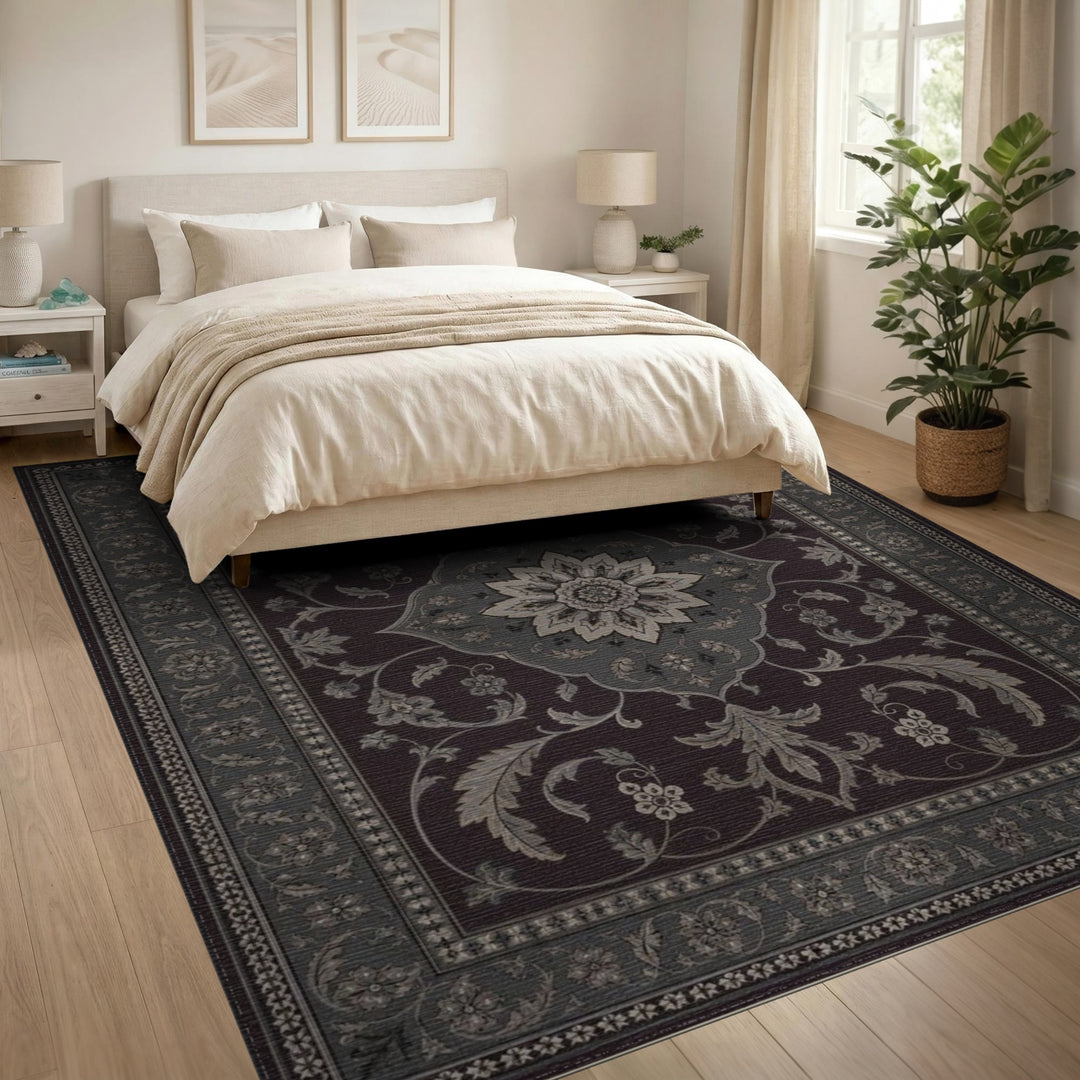 ODIKA Purple Persian Floral Medallion Rug