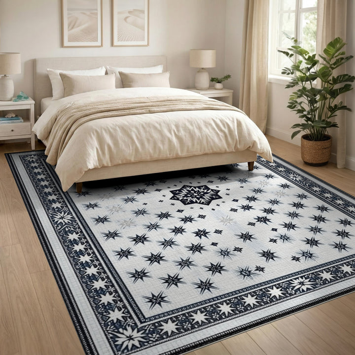 Black White Star Geometric Area Rug