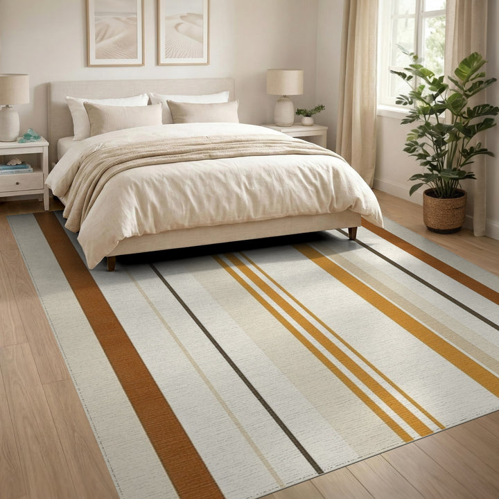 Brown and Tan Striped Washable Area Rug