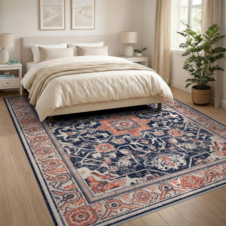 Distressed Vintage Navy Blue Distressed Vintage Area Rug