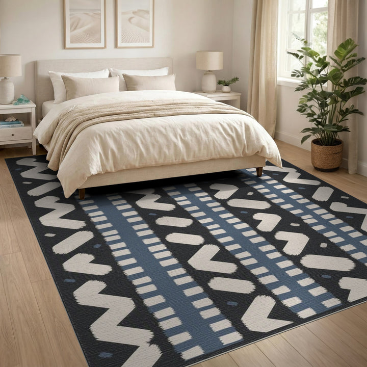 Navy Blue Tribal Chevron Area Rug