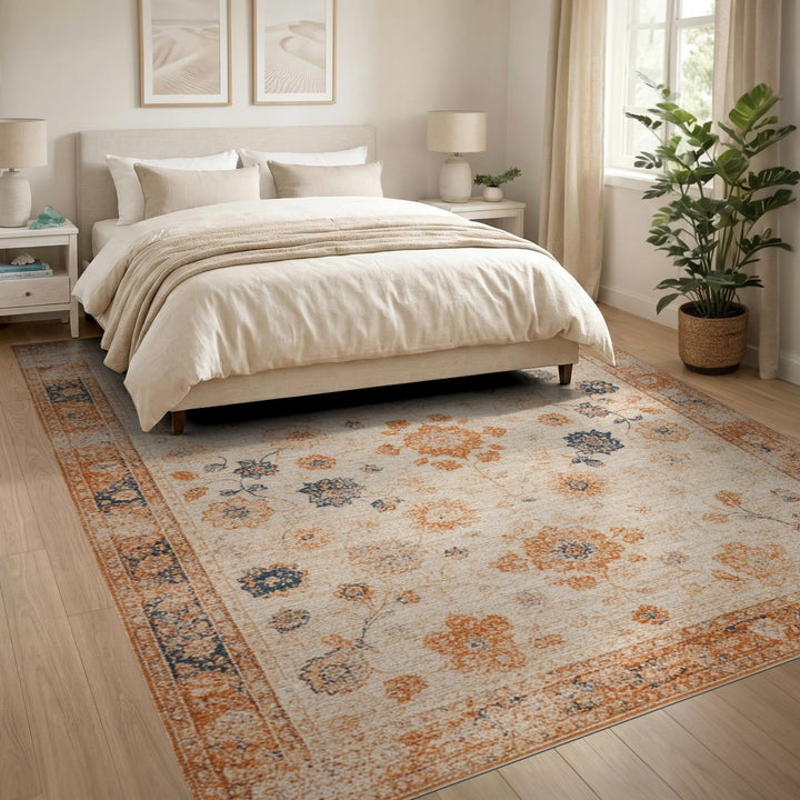 Beige Vintage Floral Area Rug