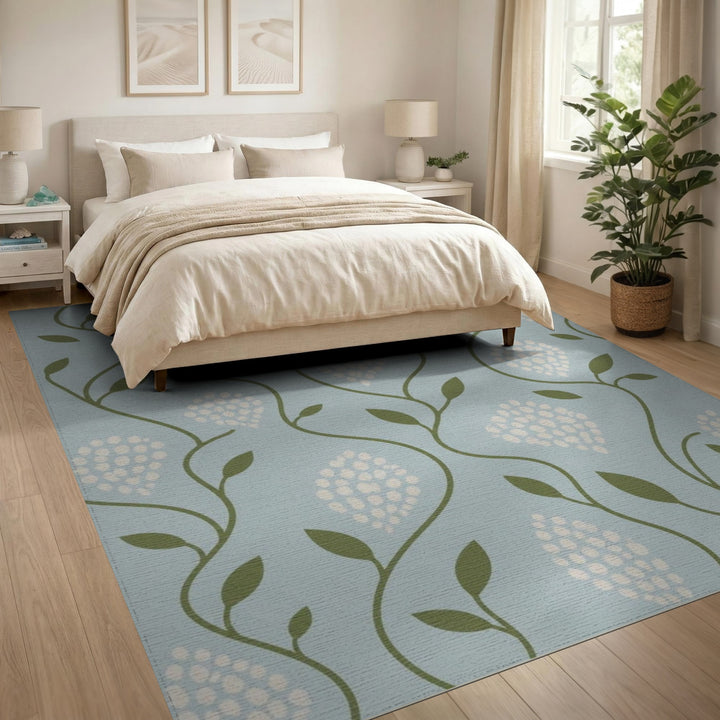 Blue Floral Vine Washable Area Rug