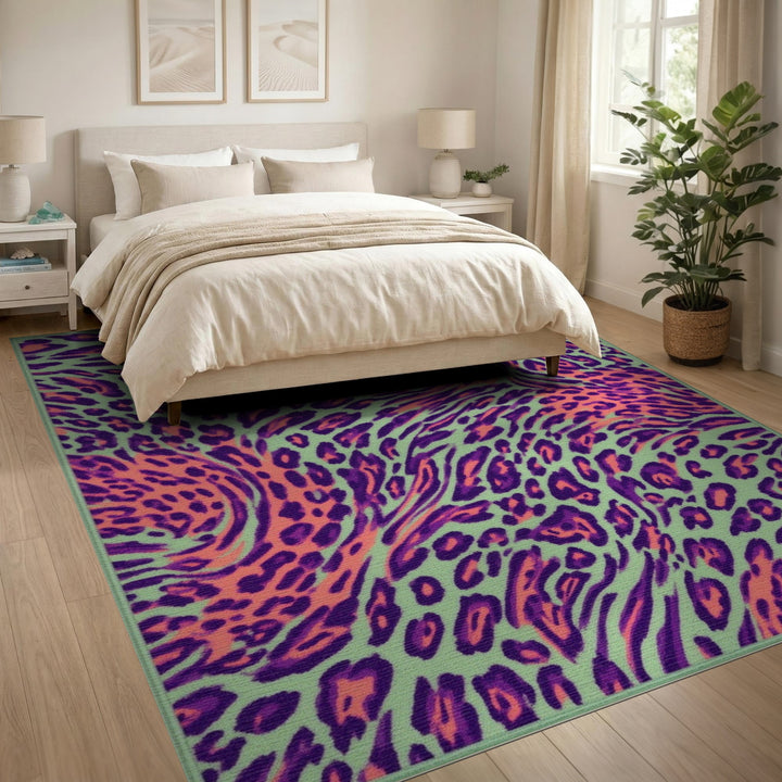 Neon Swirl Leopard Area Rug