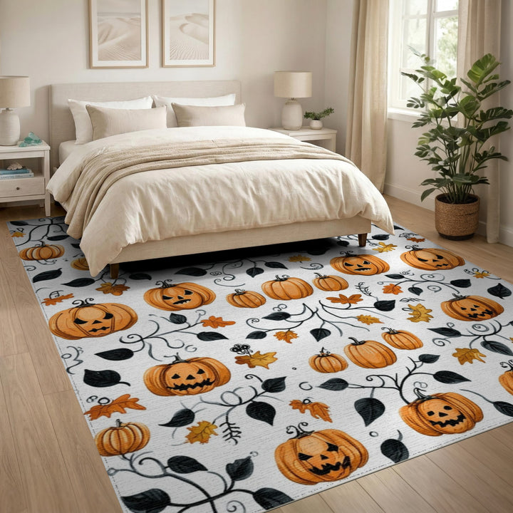 Orange Pumpkin Vine Washable Area Rug