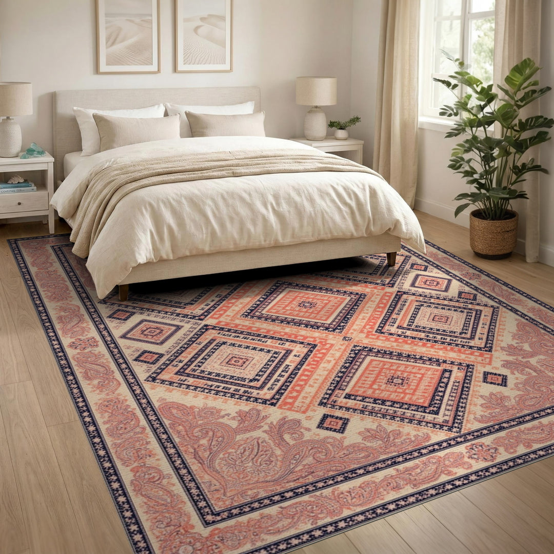 Orange Geometric Diamond Area Rug