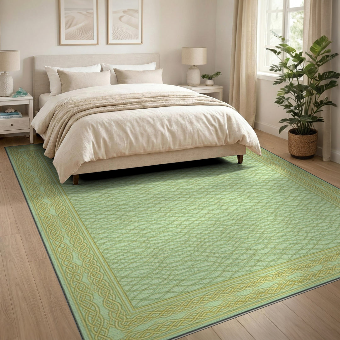 Mint Green Wave Pattern Persian Rug