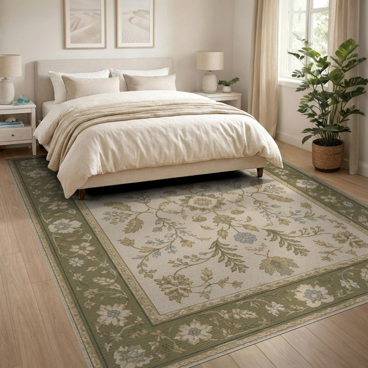 Sage Green Floral Vintage Area Rug