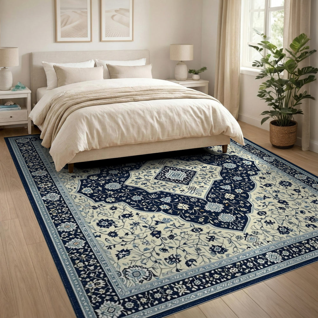 Navy Floral Navy Blue Persian Floral Medallion Area Rug