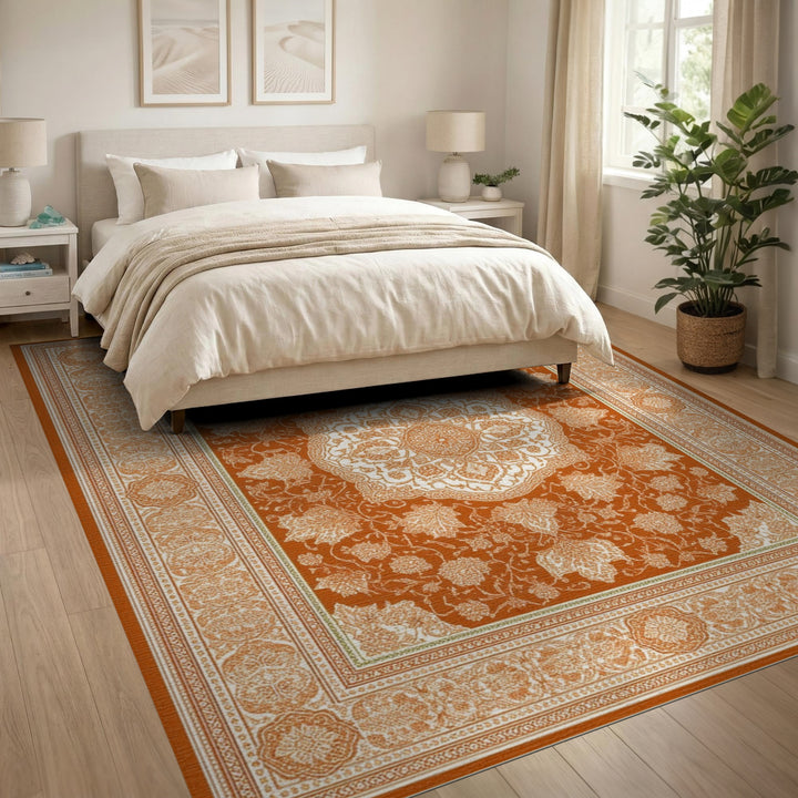 Orange Persian Floral Medallion Orange Area Rug