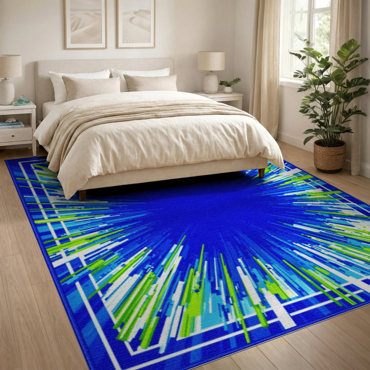 Radiant Blue Geometric Area Rug