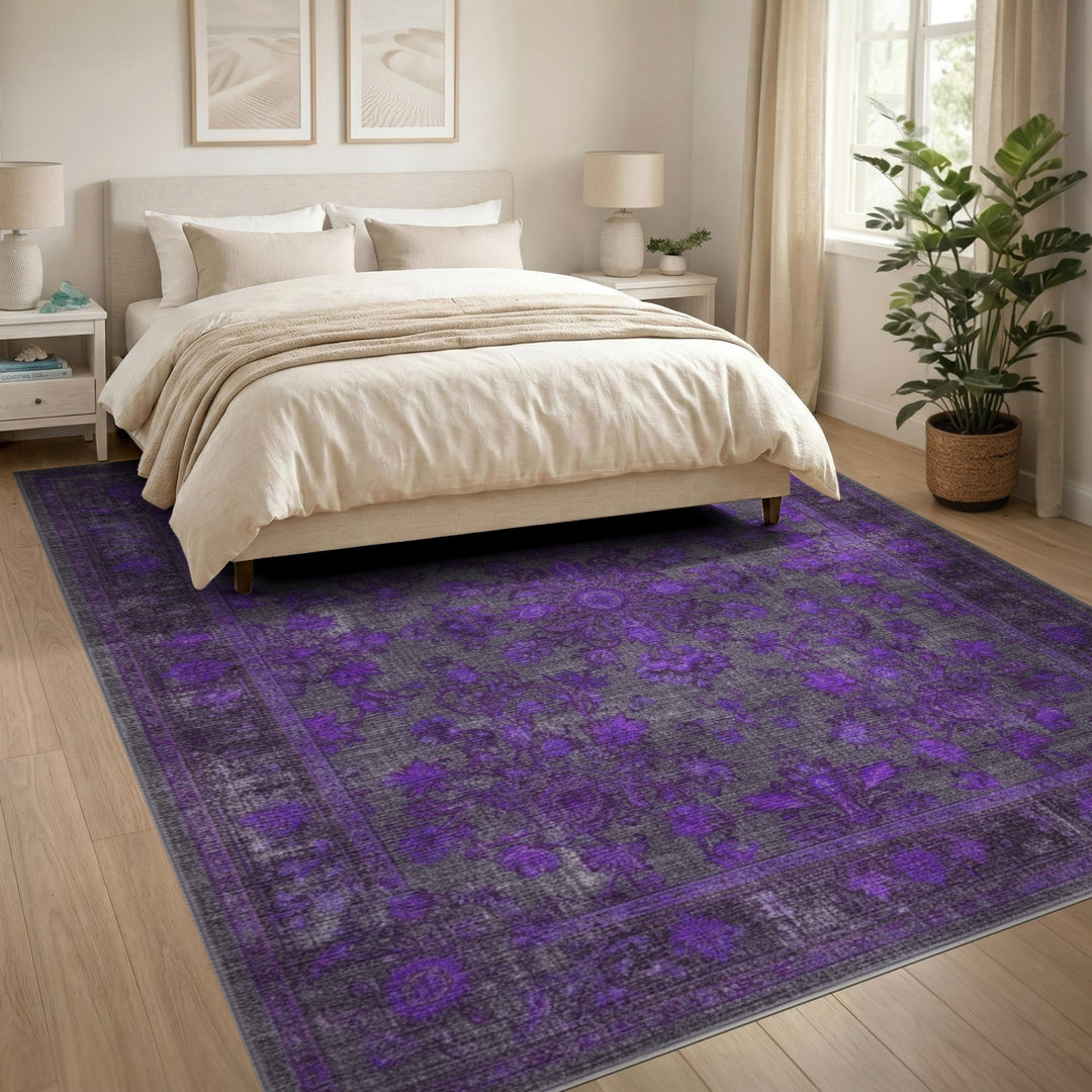 Purple Distressed Vintage Floral Area Rug