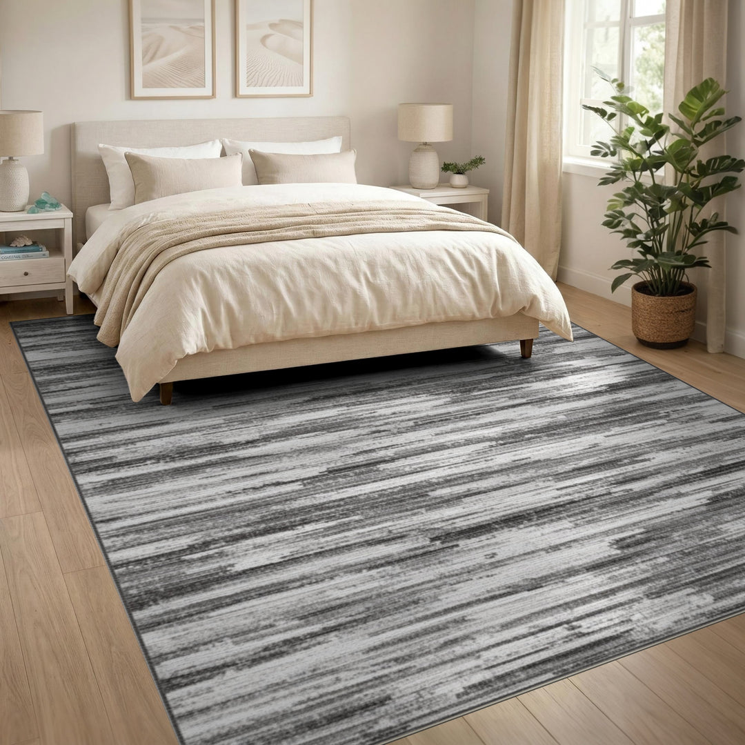 Black White Abstract Horizontal Area Rug