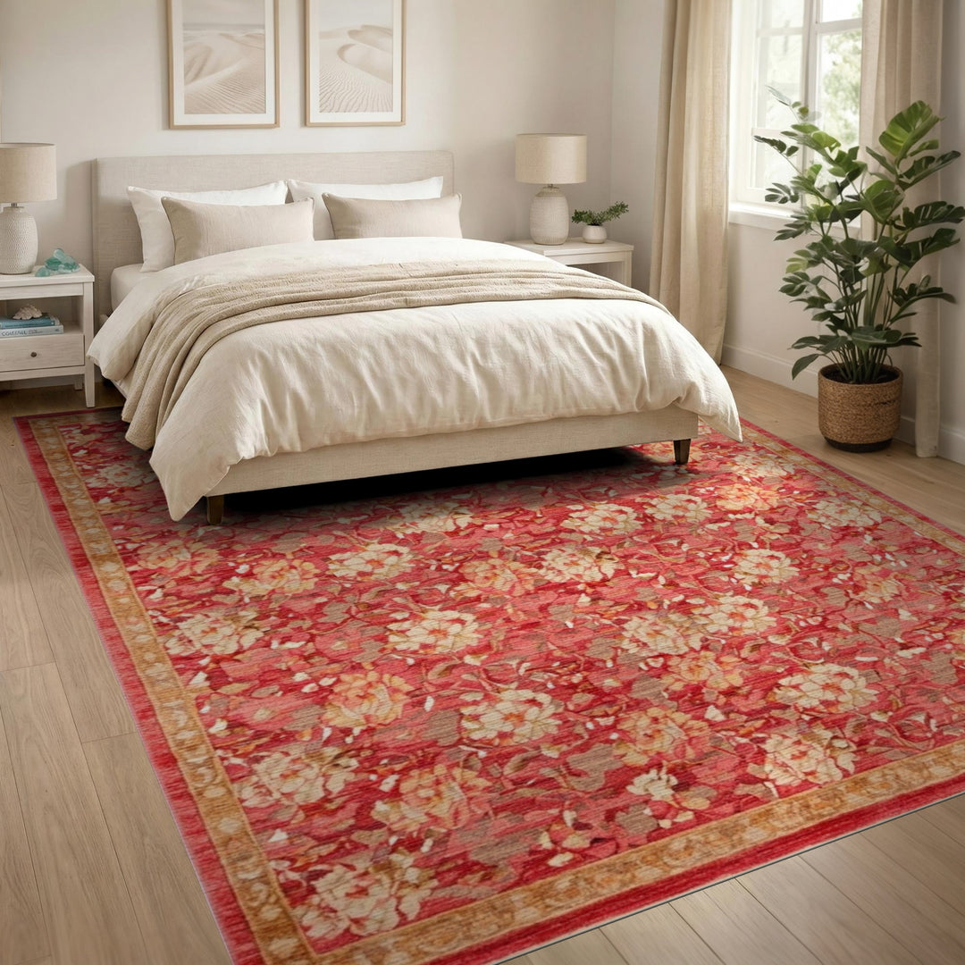 Red Floral Vintage Area Rug