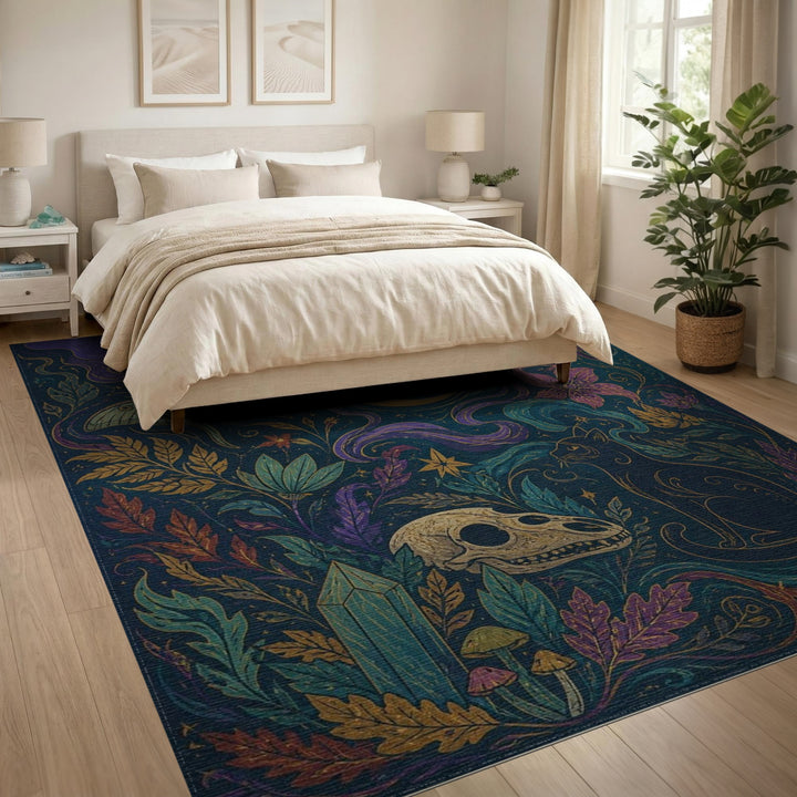 Mystical Black Cat Purple Boho Chic Area Rug
