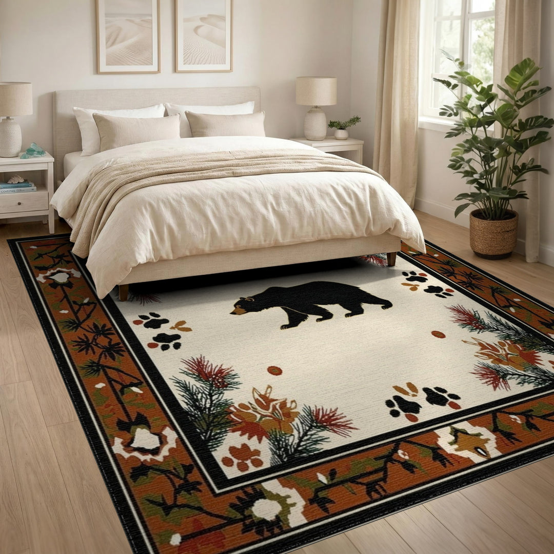 Brown and Tan Black Bear Woodland Area Rug