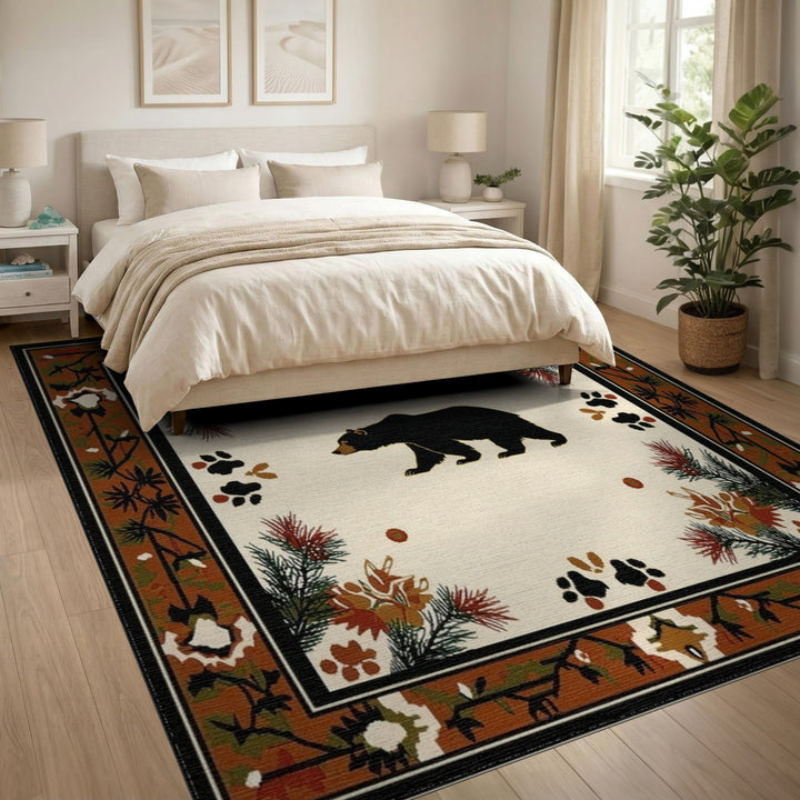 Brown and Tan Black Bear Woodland Area Rug