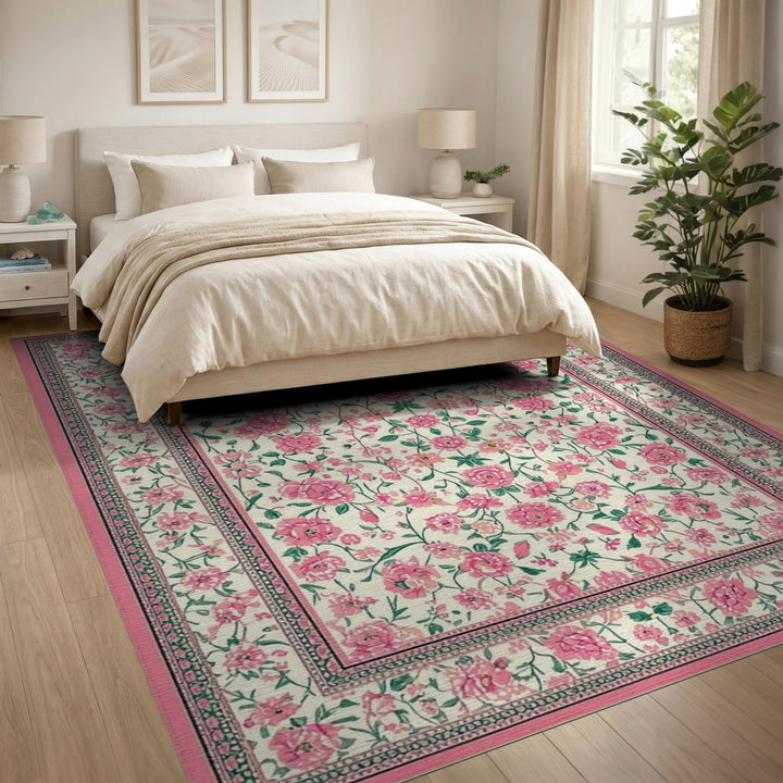 Pink Rose Pink Rose Vintage Floral Area Rug