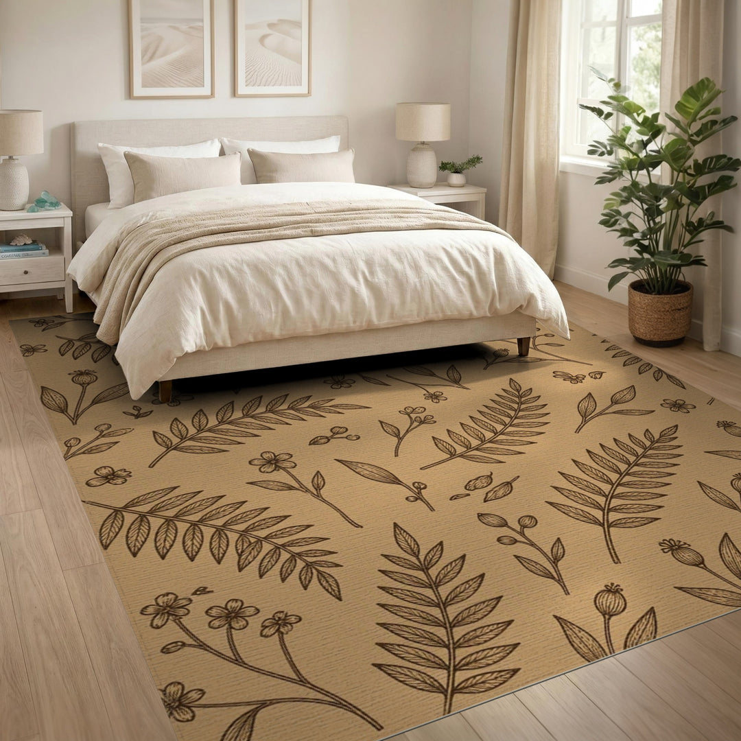 Brown Botanical Floral Area Rug
