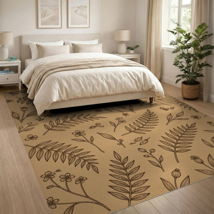 Brown Botanical Floral Area Rug