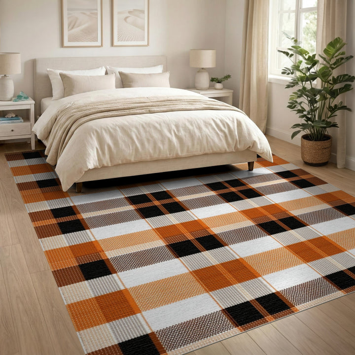 Multi-color and Patterns Bold Orange Black Plaid Area Rug
