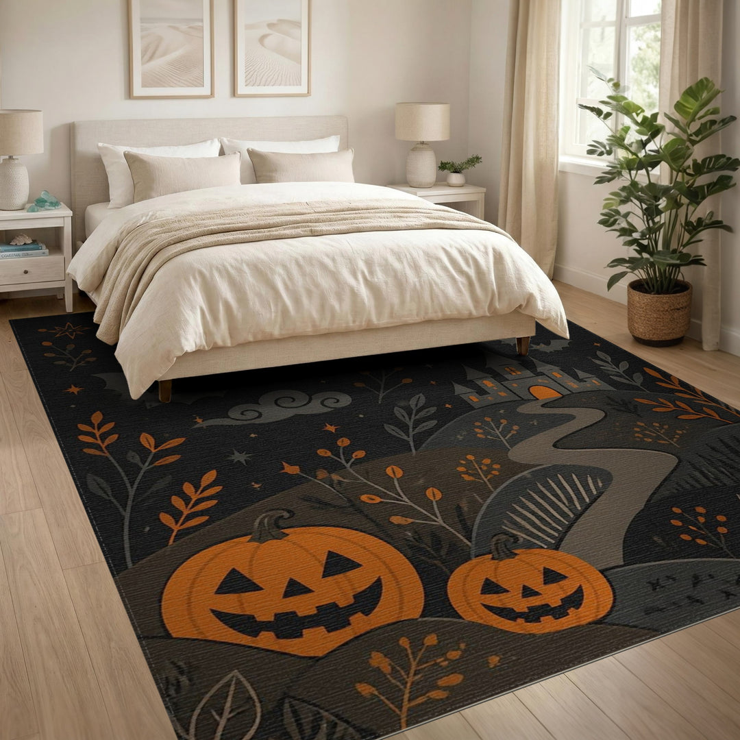 Halloween Haunted Castle Pumpkins Area Rug