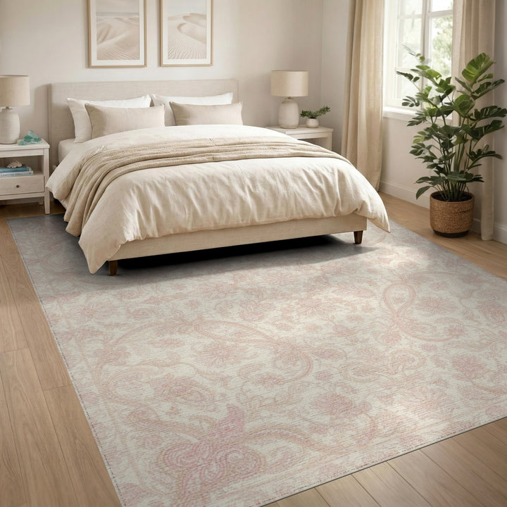 Blush Pink Floral Vintage Area Rug