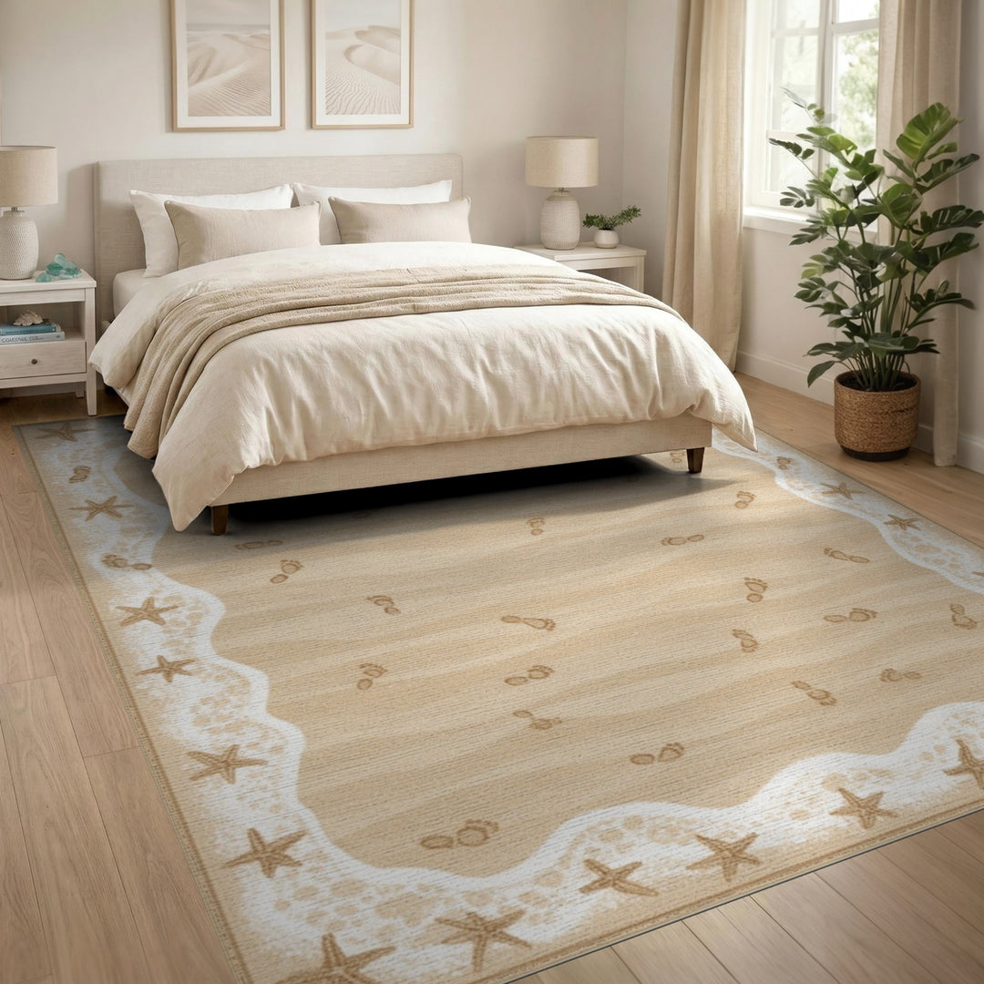 Beige Coastal Starfish Footprint Area Rug