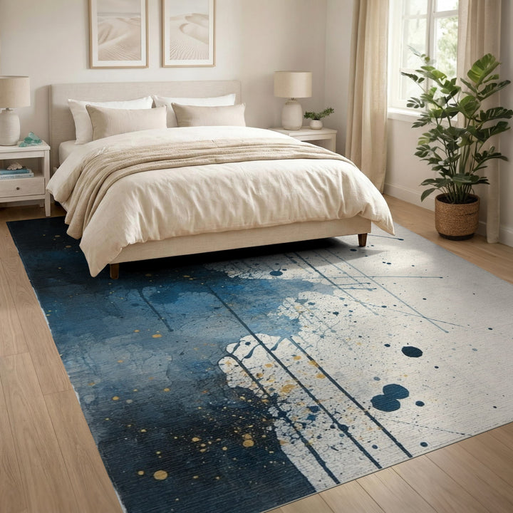Blue Abstract Splatter Area Rug