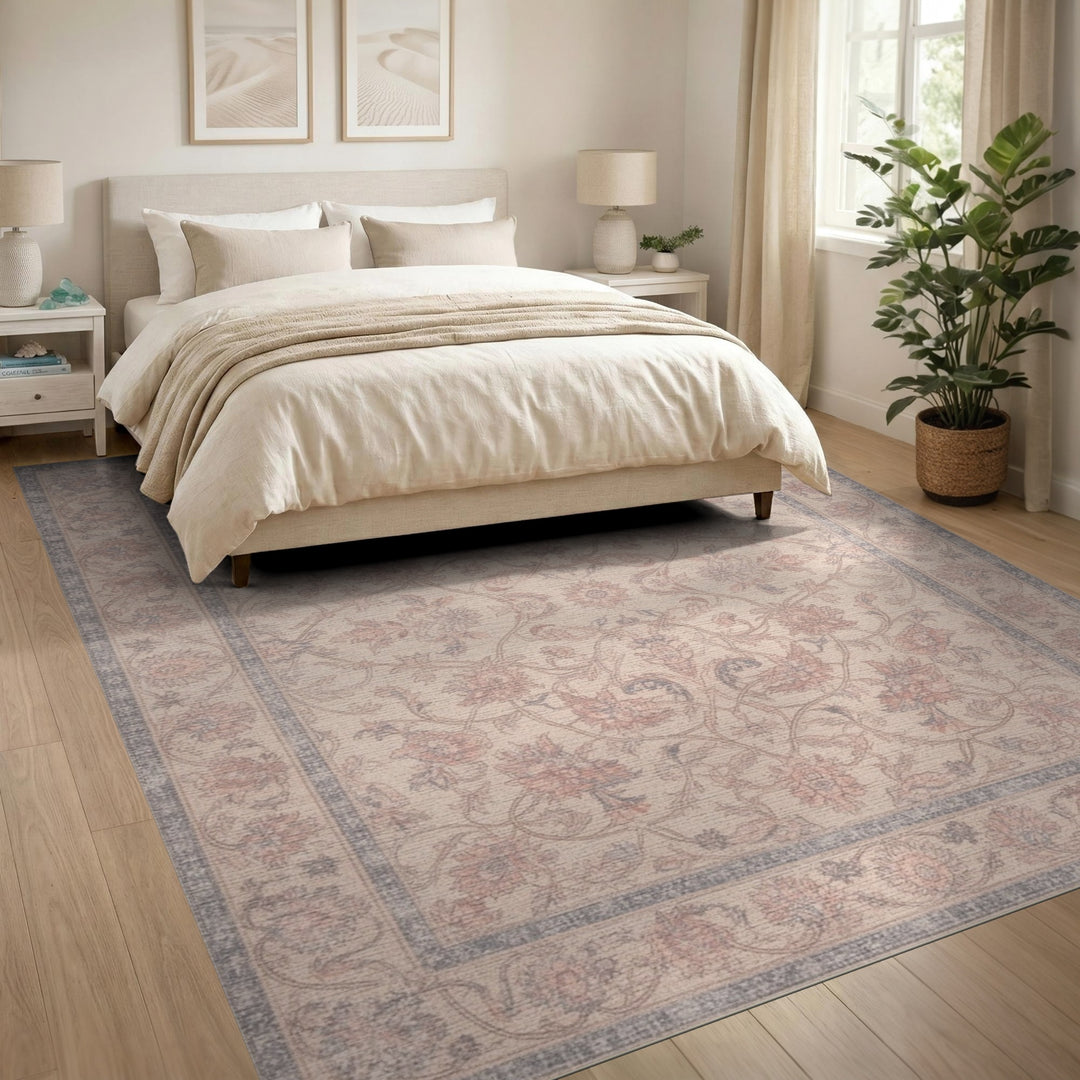Beige Floral Vintage Area Rug