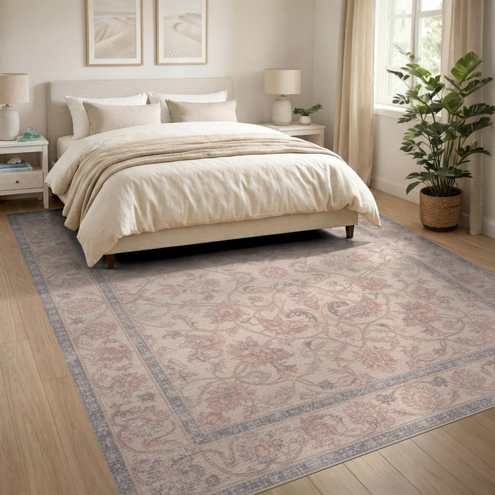 Beige Floral Vintage Area Rug