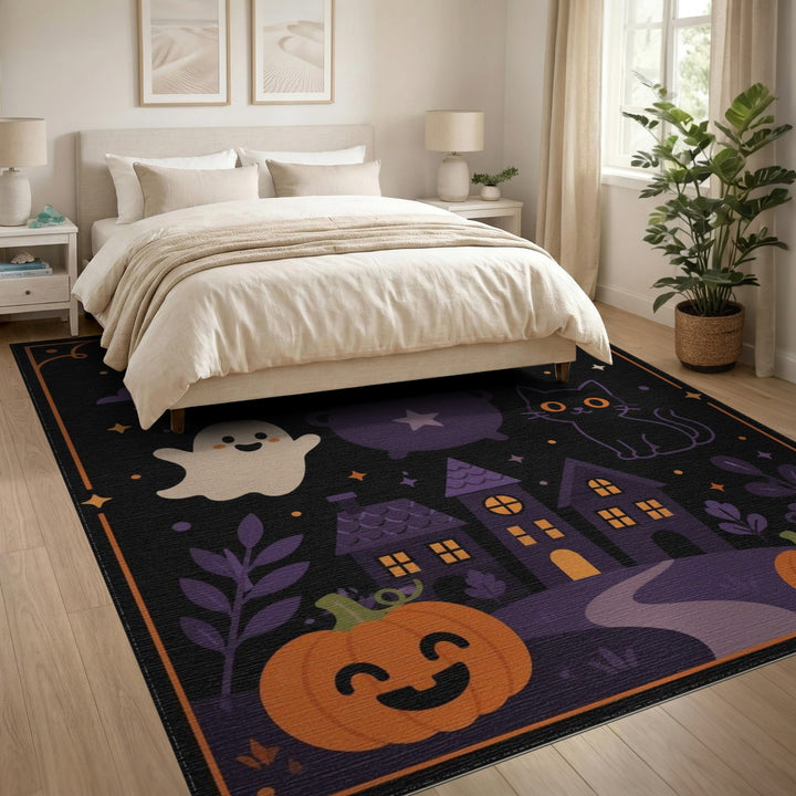Cute Halloween Ghost Cat Cartoon Area Rug