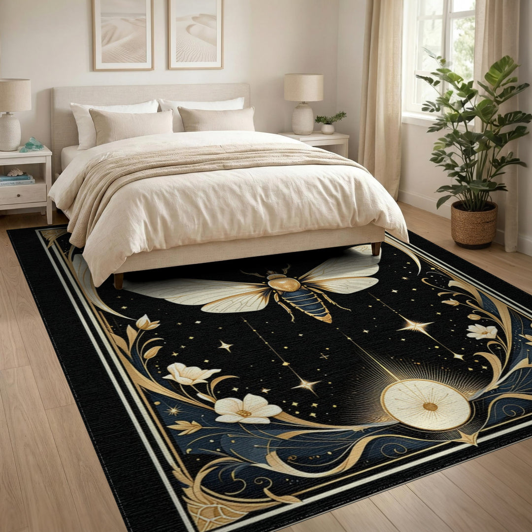Golden Moth Celestial Area Rug