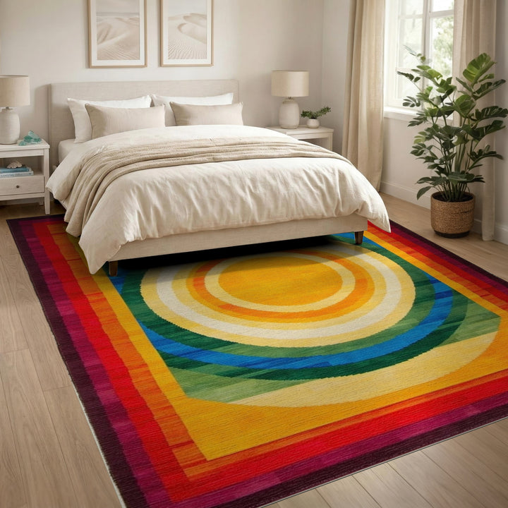 Vibrant Concentric Circle Multi-Color Area Rug