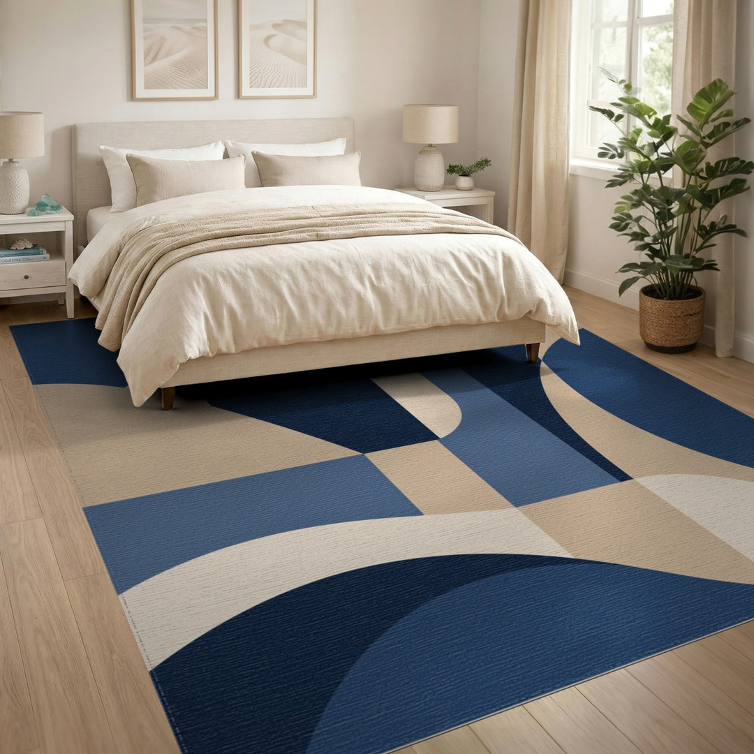 Navy Blue Geometric Area Rug