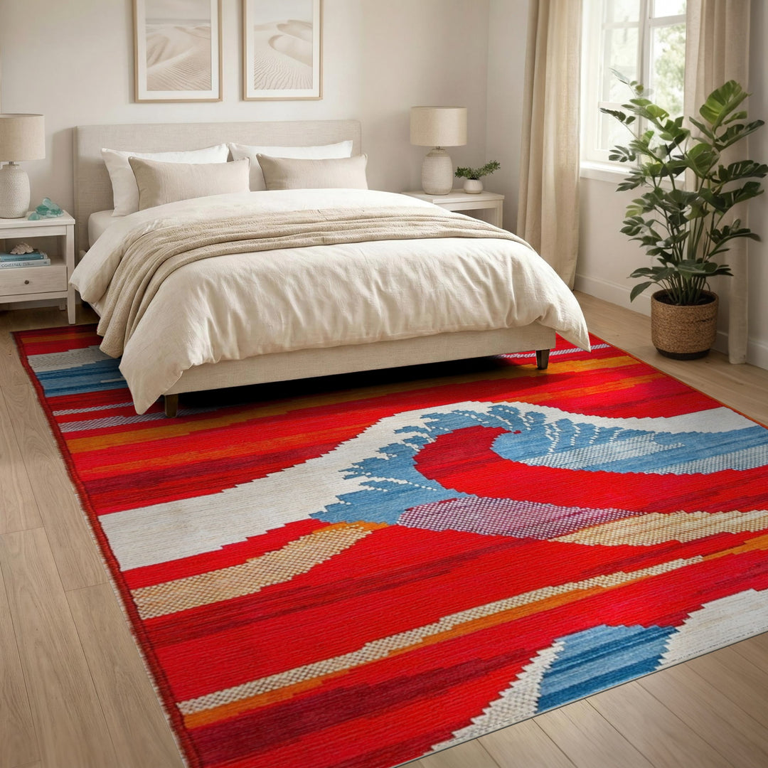 Abstract Area Red Vibrant Red Wave Abstract Area Rug