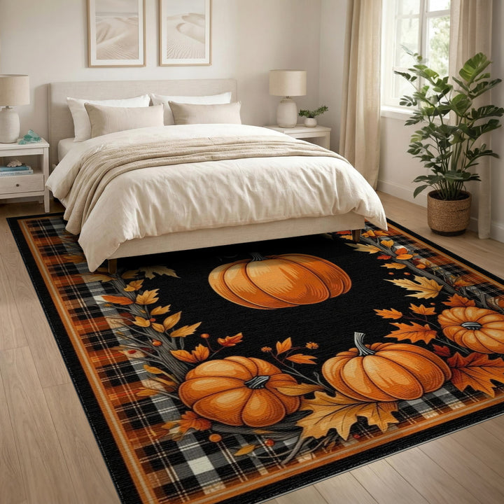 Pumpkin Plaid Fall Harvest Area Rug