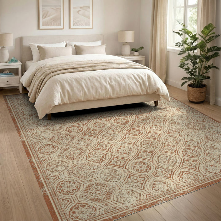 Distressed Vintage Brown Floral Medallion Area Rug