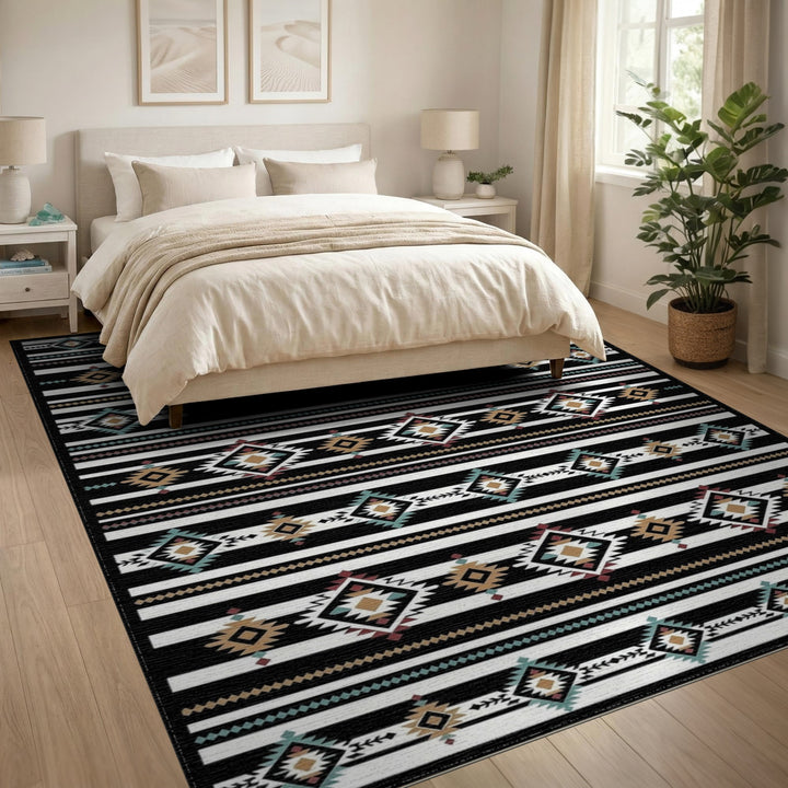 Black White Heritage Tribal Area Rug