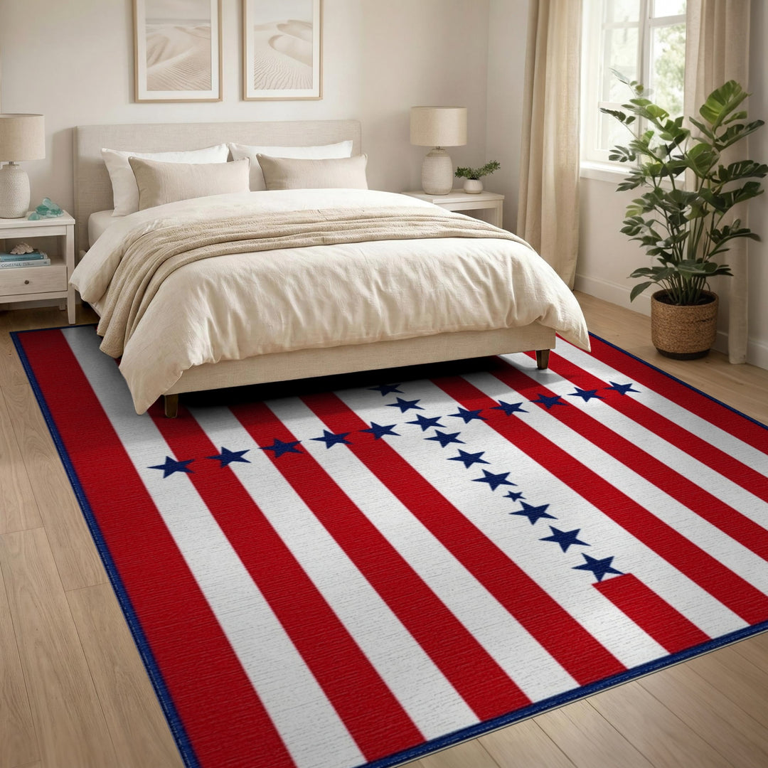Red Striped Star Cross Area Rug
