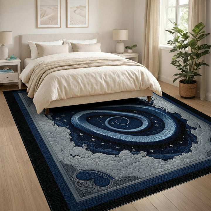 Blue Celestial Snake Coiled Area Rug