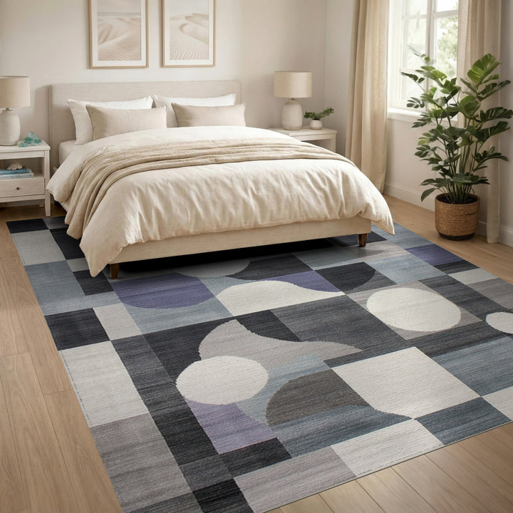 Blue and Teal Geometric Modern Blue Geometric Circle Area Rug