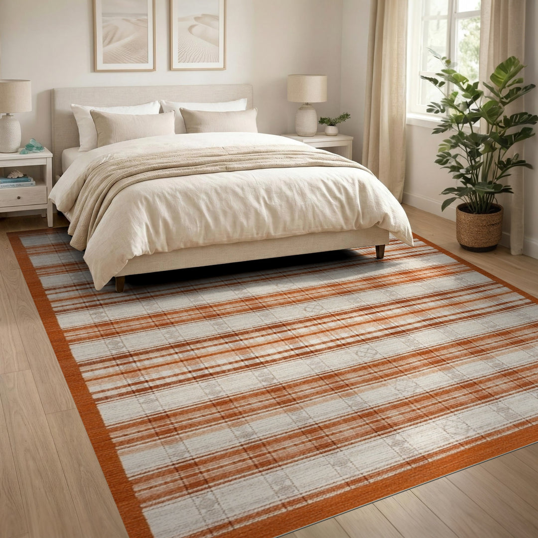 Orange Plaid Farmhouse Area Rug